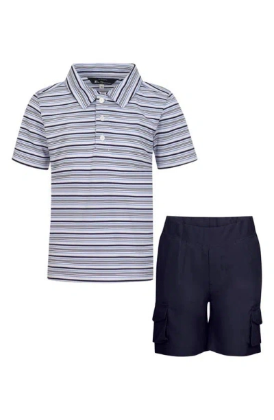 Shop Ben Sherman Kids' Stripe Tech Polo & Shorts Set In Blue