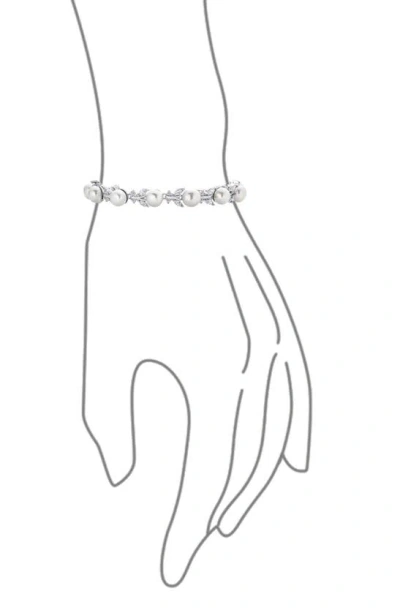 Bling Jewelry Bridal Flowers 6mm Cultured Freshwater Pearl & Cubic Zirconia Bracelet In Silver Leaf/ Small Pearl
