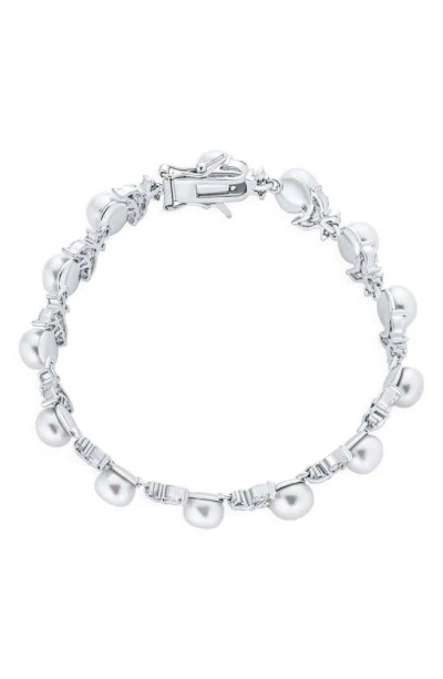 Bling Jewelry Bridal Flowers 6mm Cultured Freshwater Pearl & Cubic Zirconia Bracelet In Silver Leaf/ Small Pearl