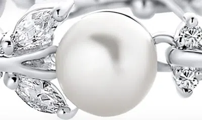 Bling Jewelry Bridal Flowers 6mm Cultured Freshwater Pearl & Cubic Zirconia Bracelet In Silver Leaf/ Small Pearl