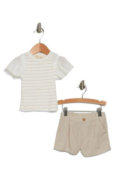 Shop Jessica Simpson Eyelet Sleeve Rib Knit Shirt & Shorts Set In Sea Salt