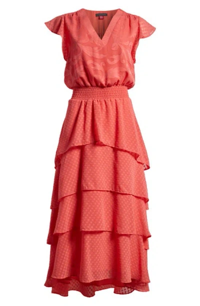 Shop Vince Camuto Ruffled Tiered Chiffon Maxi Dress In Calypso Coral