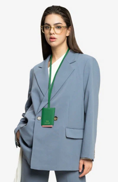 Maison De Sabre Leather Id Lanyard In Emerald Lily