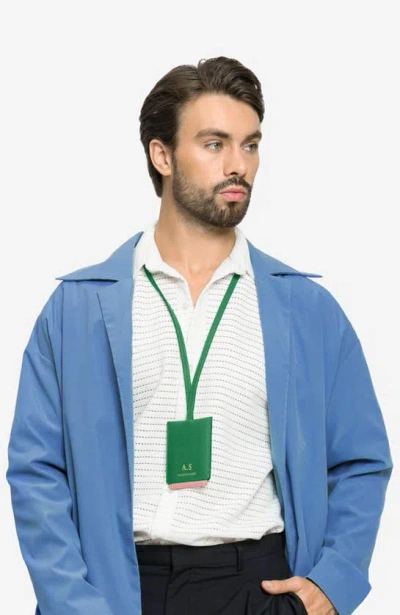 Maison De Sabre Leather Id Lanyard In Emerald Lily