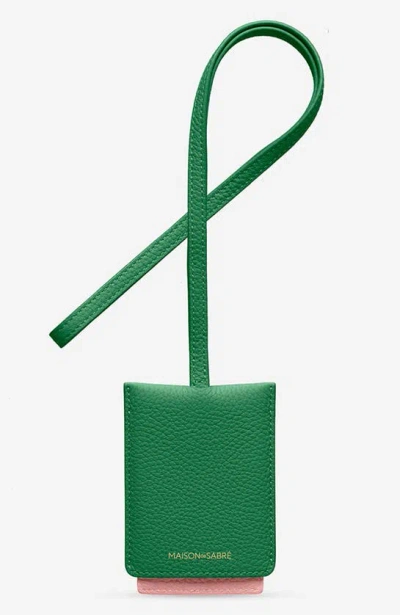 Maison De Sabre Leather Id Lanyard In Emerald Lily