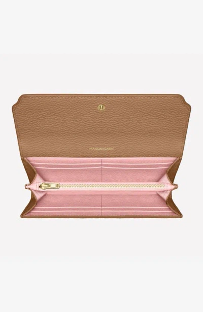 Maison De Sabre Maison De Sabré Long Leather Flap Wallet In Sandstone Lily