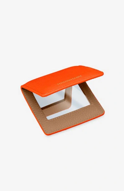 Maison De Sabre Leather Compact Mirror In Manhattan Sandstone