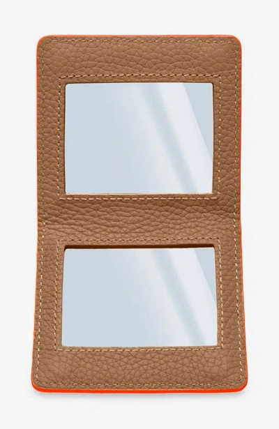 Maison De Sabre Leather Compact Mirror In Manhattan Sandstone