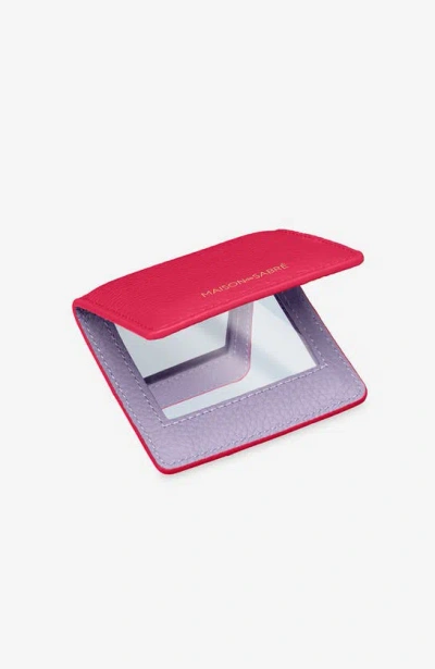 Maison De Sabre Leather Compact Mirror In Fuchsia Lavender