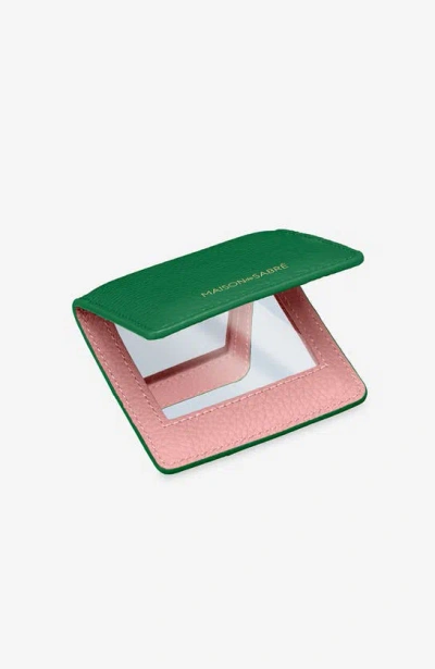 Maison De Sabre Leather Compact Mirror In Emerald Lily
