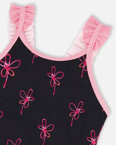 Shop Deux Par Deux Little Girl's Two Piece Swimsuit Black Printed Swirl Flowers
