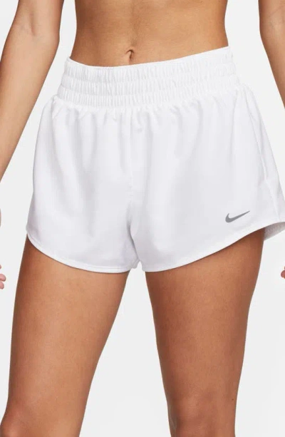 Nike Dri-fit Ultra High Waist 3-inch Brief-lined Shorts In White/ Reflective Silver