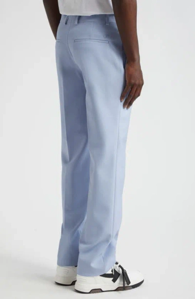 Shop Off-white Logo Embroidered Slim Straight Leg Pants In Placid Blue