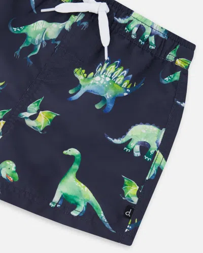Shop Deux Par Deux Baby Boy's Mid-thigh Boardshort Grey Printed Dinosaurs