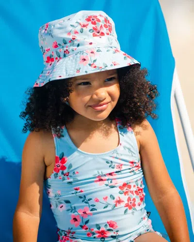 Shop Deux Par Deux Little Girl's Beach Hat Light Blue Flower Print