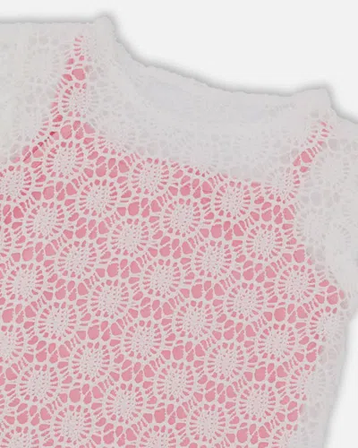 Shop Deux Par Deux Little Girl's Crochet Top With Contrast Tank Pink In White And Pink