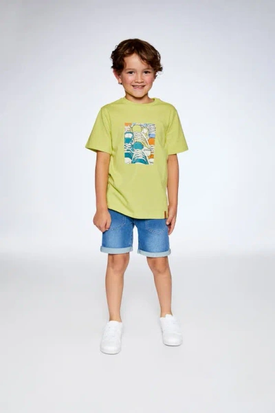 Shop Deux Par Deux Boy's Organic Cotton T-shirt With Sneaker Print Lime