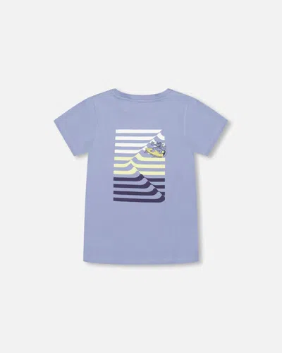 Shop Deux Par Deux Boy's Organic Cotton T-shirt Blue Printed On Front And Back