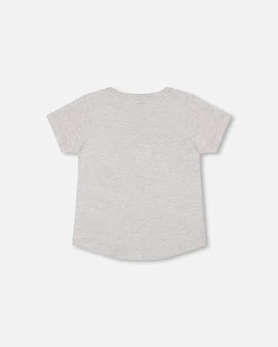 Shop Deux Par Deux Boy's Organic Cotton T-shirt With Dino Print Light Gray Mix