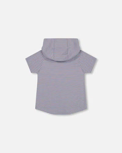 Shop Deux Par Deux Little Boy's Hooded T-shirt With Crocodile Print Blue And Rust Stripe