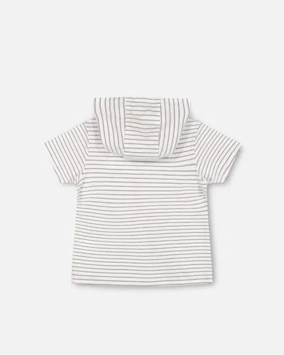 Shop Deux Par Deux Baby Boy's Hooded T-shirt White And Grey Stripe