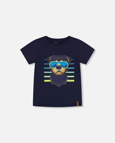 Shop Deux Par Deux Boy's T-shirt With Print Navy