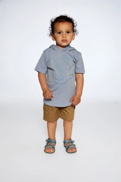 Shop Deux Par Deux Baby Boy's Hooded T-shirt With Crocodile Print Blue And Rust Stripe