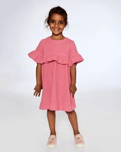Shop Deux Par Deux Little Girl's Muslin Dress With Frill Cherry