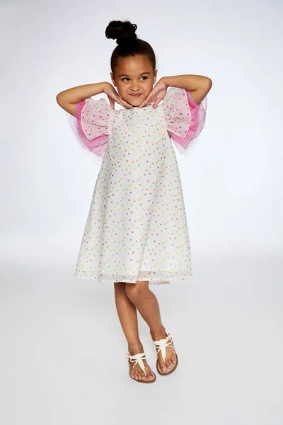Shop Deux Par Deux Little Girl's Polka Dot Dress With Mesh White Printed Party Dots