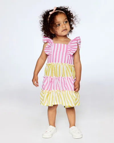 Shop Deux Par Deux Little Girl's Striped Seersucker Dress Bubble Gum Pink In Bubble Gum Pink Stripe