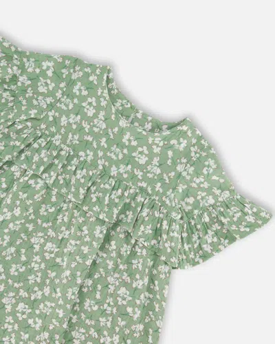 Shop Deux Par Deux Girl's Muslin Dress With Frill Green Jasmine Flower Print