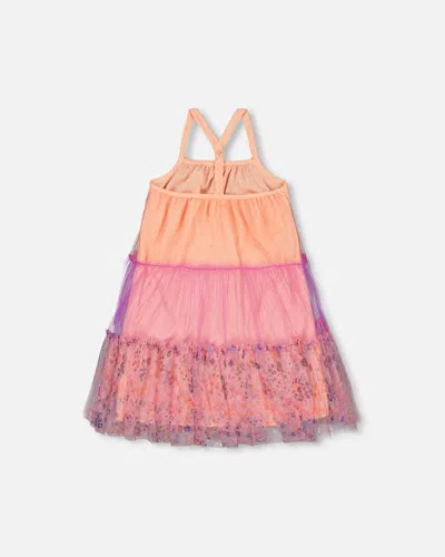 Shop Deux Par Deux Little Girl's Sleeveless Colorblock Mesh Dress Lavender And Salmon