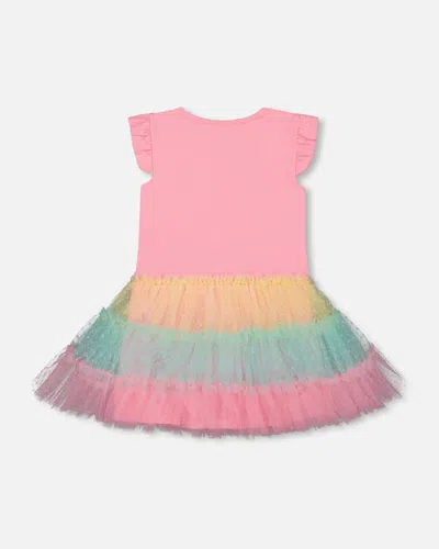 Shop Deux Par Deux Girl's Short Sleeve Dress With Tulle Skirt Bubble Gum Pink