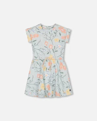 Shop Deux Par Deux Girl's French Terry Dress Baby Blue With Printed Romantic Flower In Baby Blue With Romantic