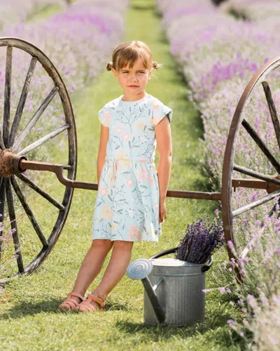 Shop Deux Par Deux Girl's French Terry Dress Baby Blue With Printed Romantic Flower In Baby Blue With Romantic