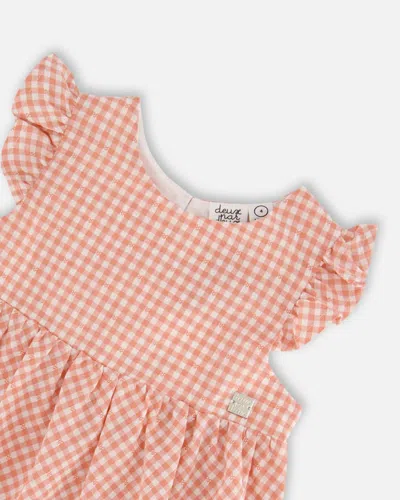 Shop Deux Par Deux Girl's Peasant Dress With Frill Sleeves Vichy Dusty Rose