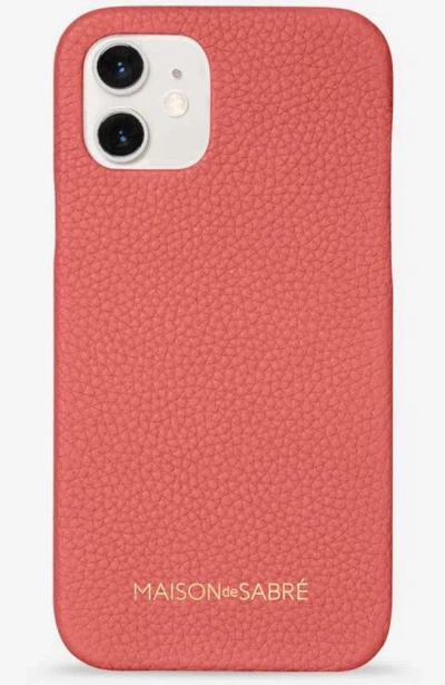 Shop Maison De Sabre Leather Phone Case In Coral Pink
