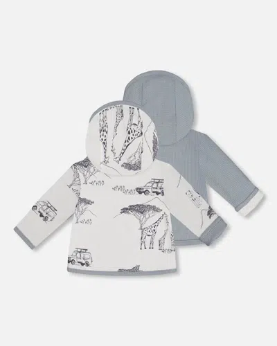 Shop Deux Par Deux Baby Boy's Reversible Jungle-print Cotton And Waffle Cardigan In White With Printed Jungle