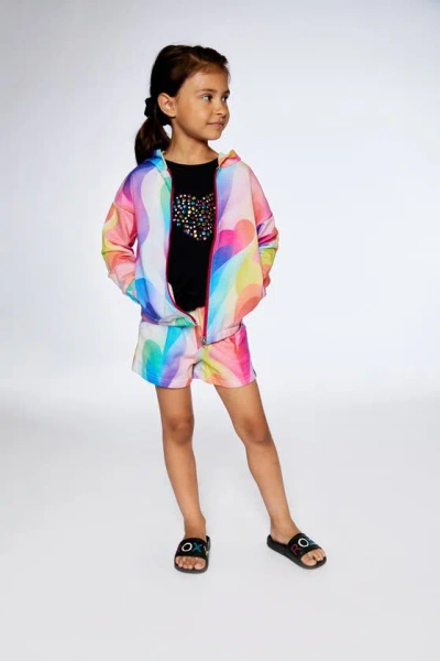 Shop Deux Par Deux Girl's French Terry Hooded Cardigan Printed Rainbow Heart