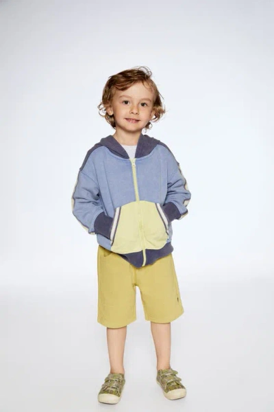 Shop Deux Par Deux Baby Boy's French Terry Hooded Cardigan Blue And Lime