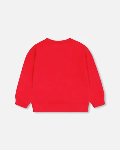 Shop Deux Par Deux Girl's French Terry Sweatshirt With Strawberry Applique True Red
