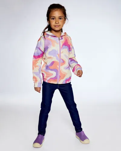 Shop Deux Par Deux Girl's French Terry Hooded Cardigan Multico Swirl Print