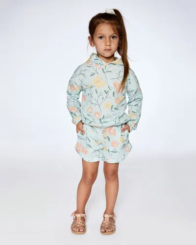 Shop Deux Par Deux Girl's French Terry Hooded Sweatshirt Baby Blue With Printed Romantic Flower In Baby Blue With Romantic