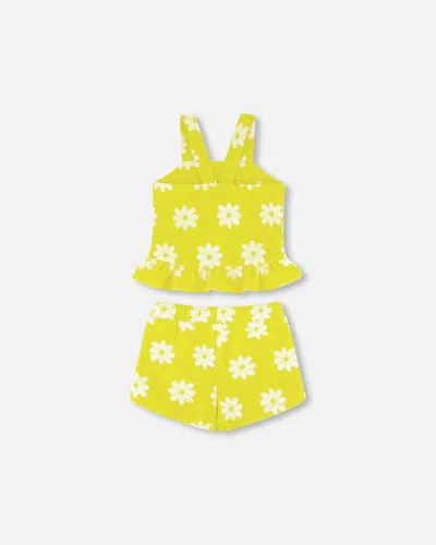Shop Deux Par Deux Girl's Terry Cloth Tank Top And Short Set Yellow Printed Daisies