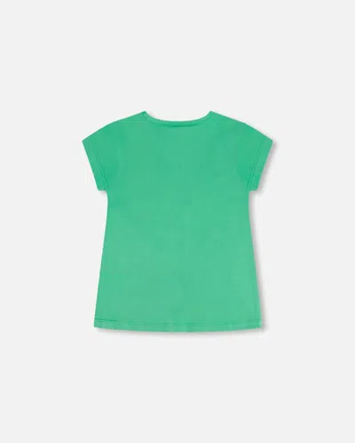 Shop Deux Par Deux Girl's Organic Jersey Top With Print And Sequins Spring Green