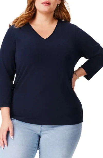 Shop Nzt By Nic+zoe Rolled Detail Three Quarter Sleeve Top In Dark Indigo