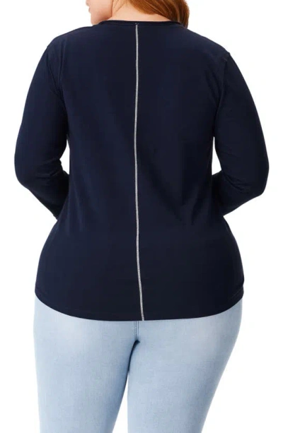 Nzt By Nic+zoe Rolled Detail Three Quarter Sleeve Top In Dark Indigo