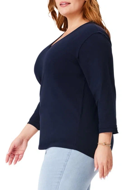 Nzt By Nic+zoe Rolled Detail Three Quarter Sleeve Top In Dark Indigo