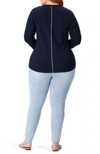 Nzt By Nic+zoe Rolled Detail Three Quarter Sleeve Top In Dark Indigo