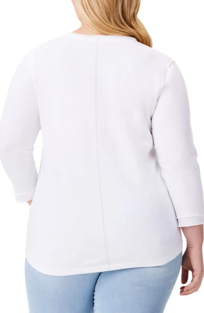 Nzt By Nic+zoe Rolled Detail Three Quarter Sleeve Top In Paper White